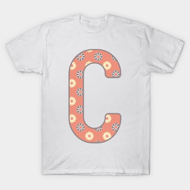 MONOGRAM LETTER C PINK FLORAL TYPOGRAPHY DESIGN T-Shirt by Rhubarb Myrtle